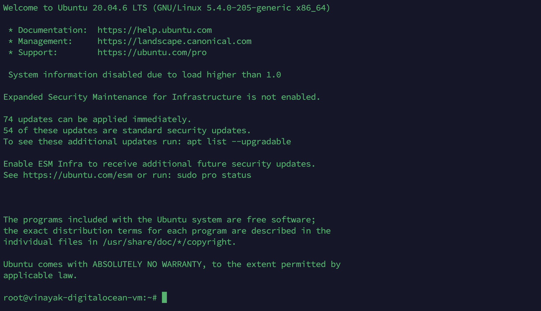 SSH login via Termius with welcome message